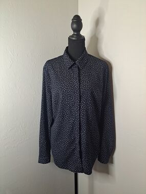 Talbots Navy Shirt with White Polka Dots